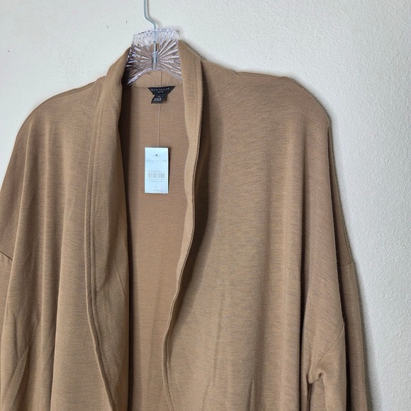 Ann Taylor Cardigan‎ Sweater Petite Large LP Tan Open Front Duster New - Picture 2 of 9
